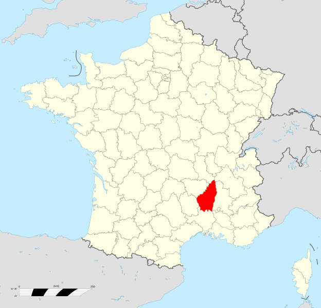 Carte de France avec la région Ardèche